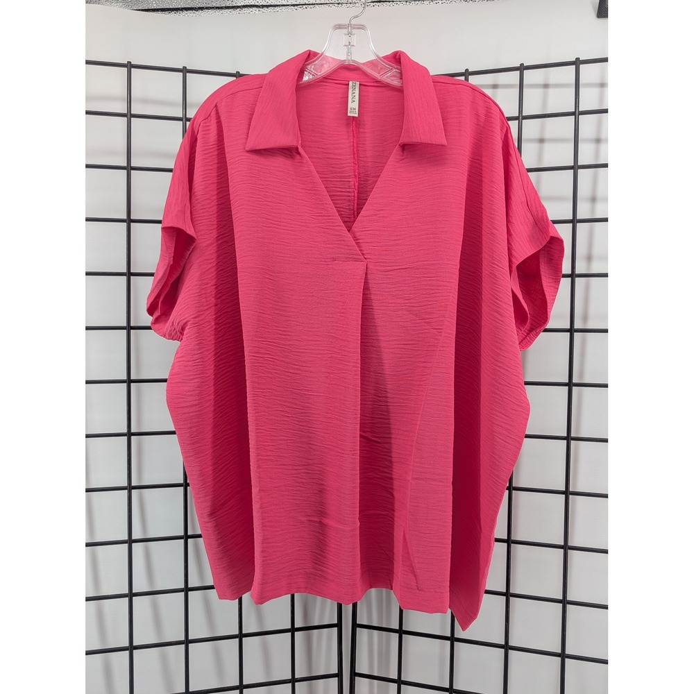 Zenana Blouse Women L/XL Fuchsia NWOT Crinkle V-Neck Dolman Top QT-7282